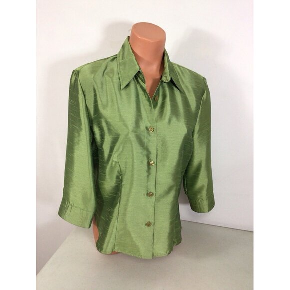 Ilyza Satin Green Blouse Shirt Womens Medium New - Picture 5 of 7